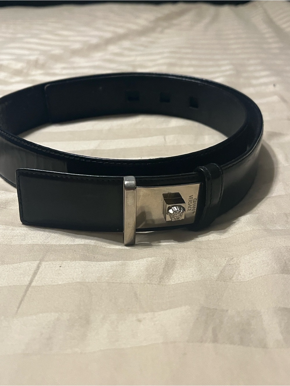 Vintage Gianni Versace Black Leather Belt with Silver Buckle